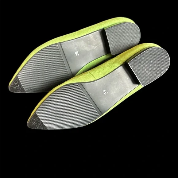 Green Pointy Toe Suede Loafers with Gold Horsebit Accent - Picture 4 of 6